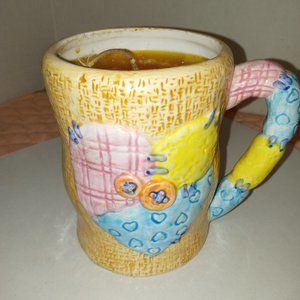 Coffee mug Patchworked heart ceramic Wax melt inside Sweet sugar cookie